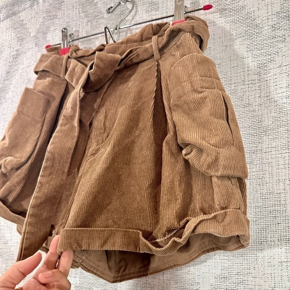 Forever 21 brown corduroy high waisted paperbag waist shorts size S